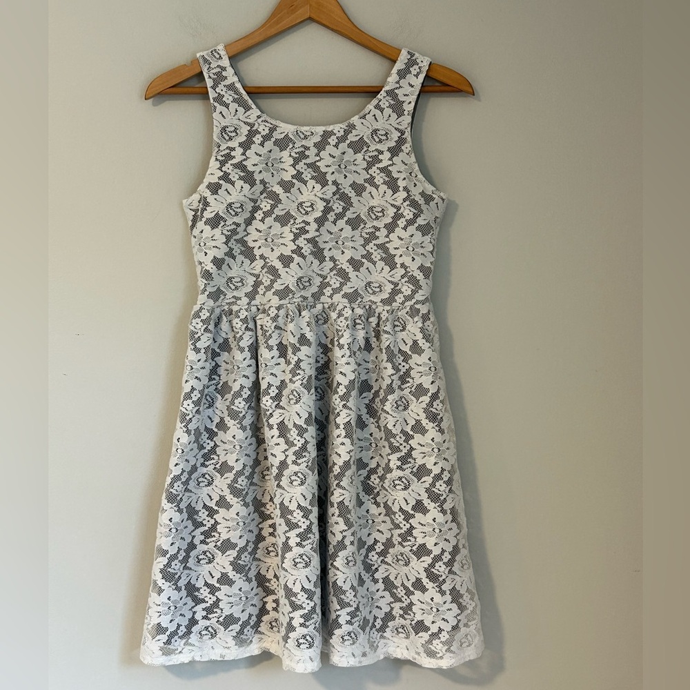 Kandy Kiss Girls Sleeveless White Lace Fit & Flare Dress Size 16